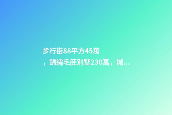 步行街88平方45萬，錦繡毛胚別墅230萬，城南自建房273平帶院165萬